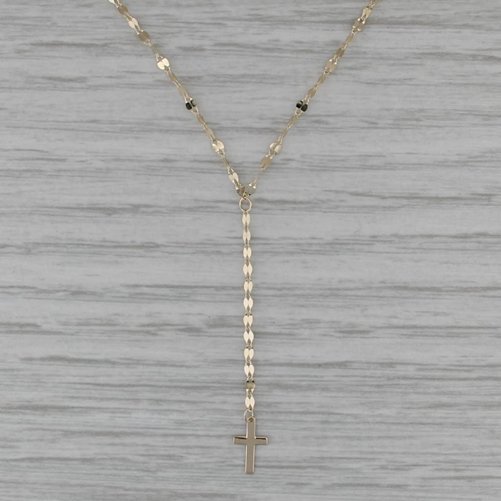 Cross Lariat Necklace 14k Yellow Gold 17" Mirror Chain
