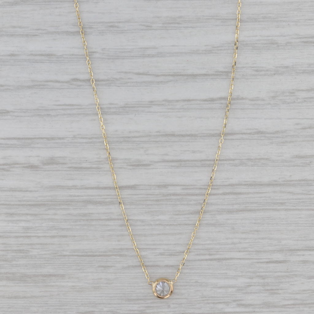 Gray Cubic Zirconia Round Solitaire Stationary Pendant Necklace 14k Yellow Gold 16"