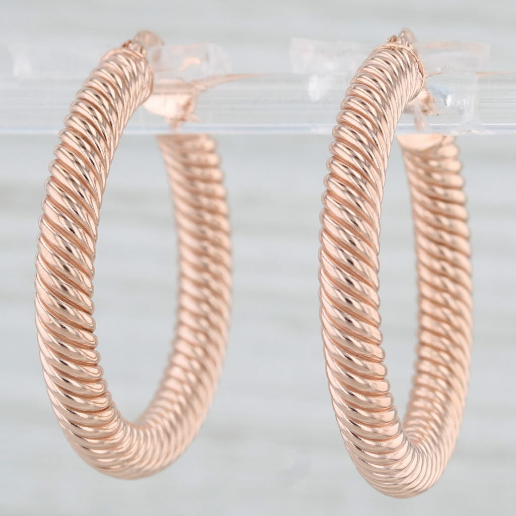 Light Gray New Twisted Rope 10k Rose Gold Hoop Earrings