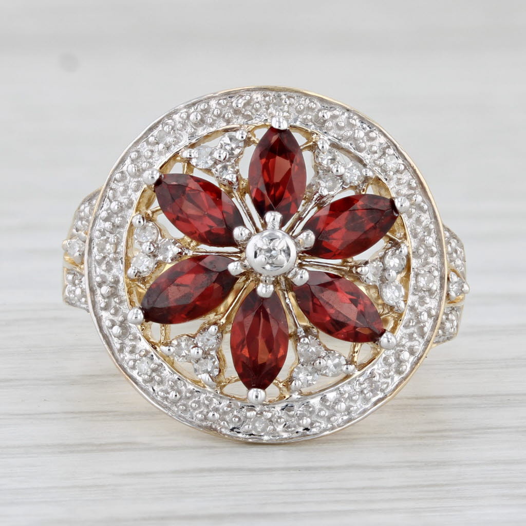 Light Gray 2.03ctw Garnet Flower Diamond Halo Ring 14k White Gold Size 7.75 Cocktail