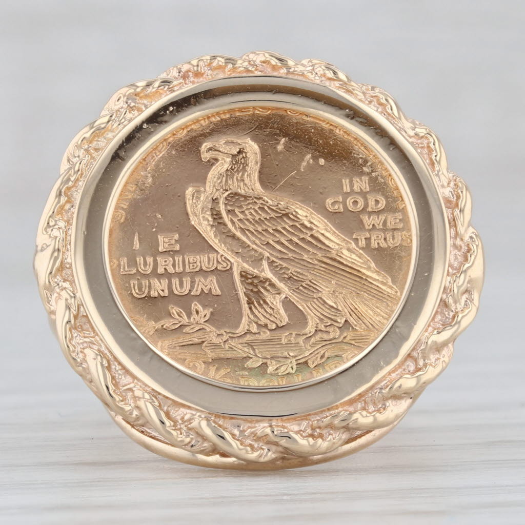 Light Gray 1912 2.5 Dollar Coin Ring 14k 22k Yellow Gold Size 7 Indian Head Eagle Signet