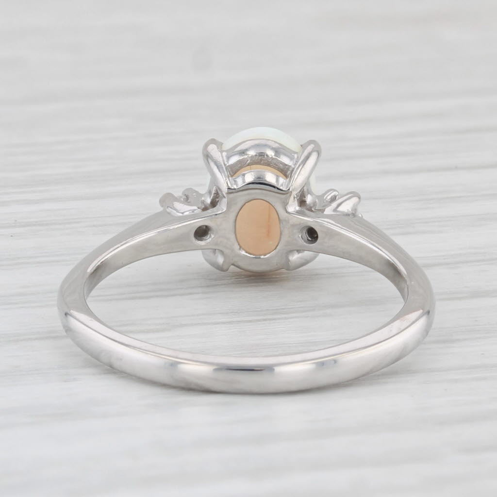 Light Gray Oval Cabochon Opal Diamond Ring 10k White Gold Size 5.75