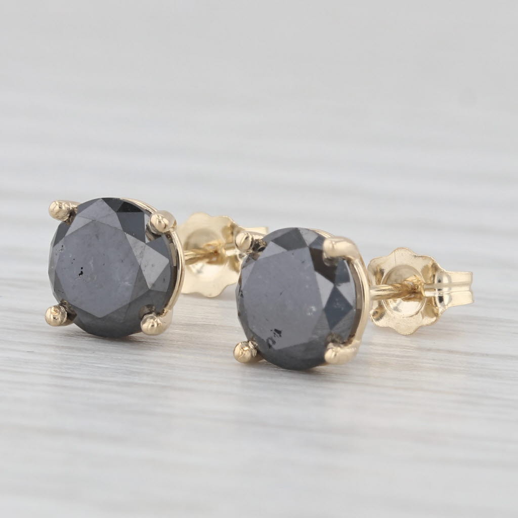 Light Gray New 2.67ctw Black Diamond Stud Earrings 14k Yellow Gold Round Solitaires