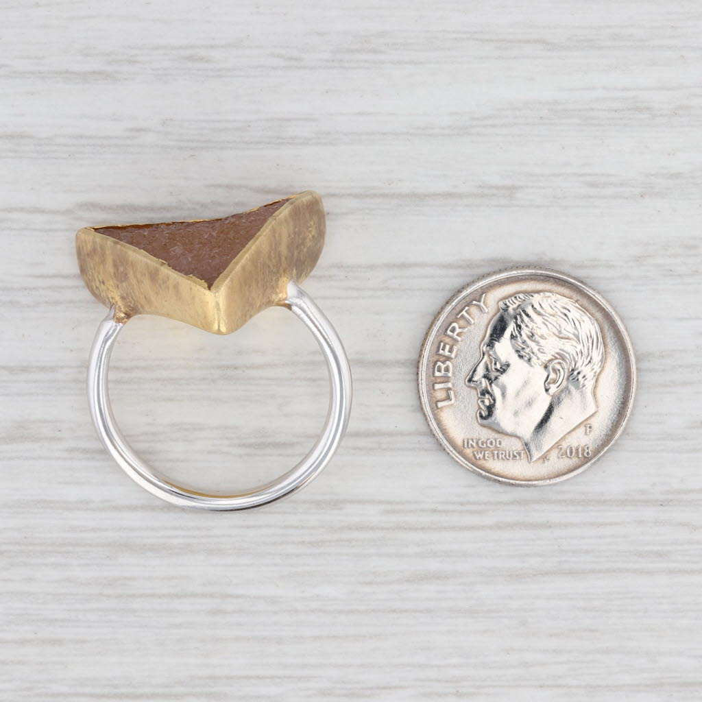 New Nina Wynn Druzy Quartz Trio Sand Ring Sterling Silver 22k Gold Vermeil