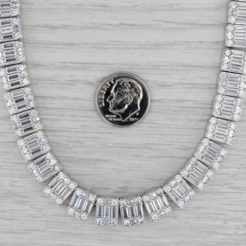 Cubic Zirconia Statement Tennis Necklace Silver Toned 20" 9.6mm