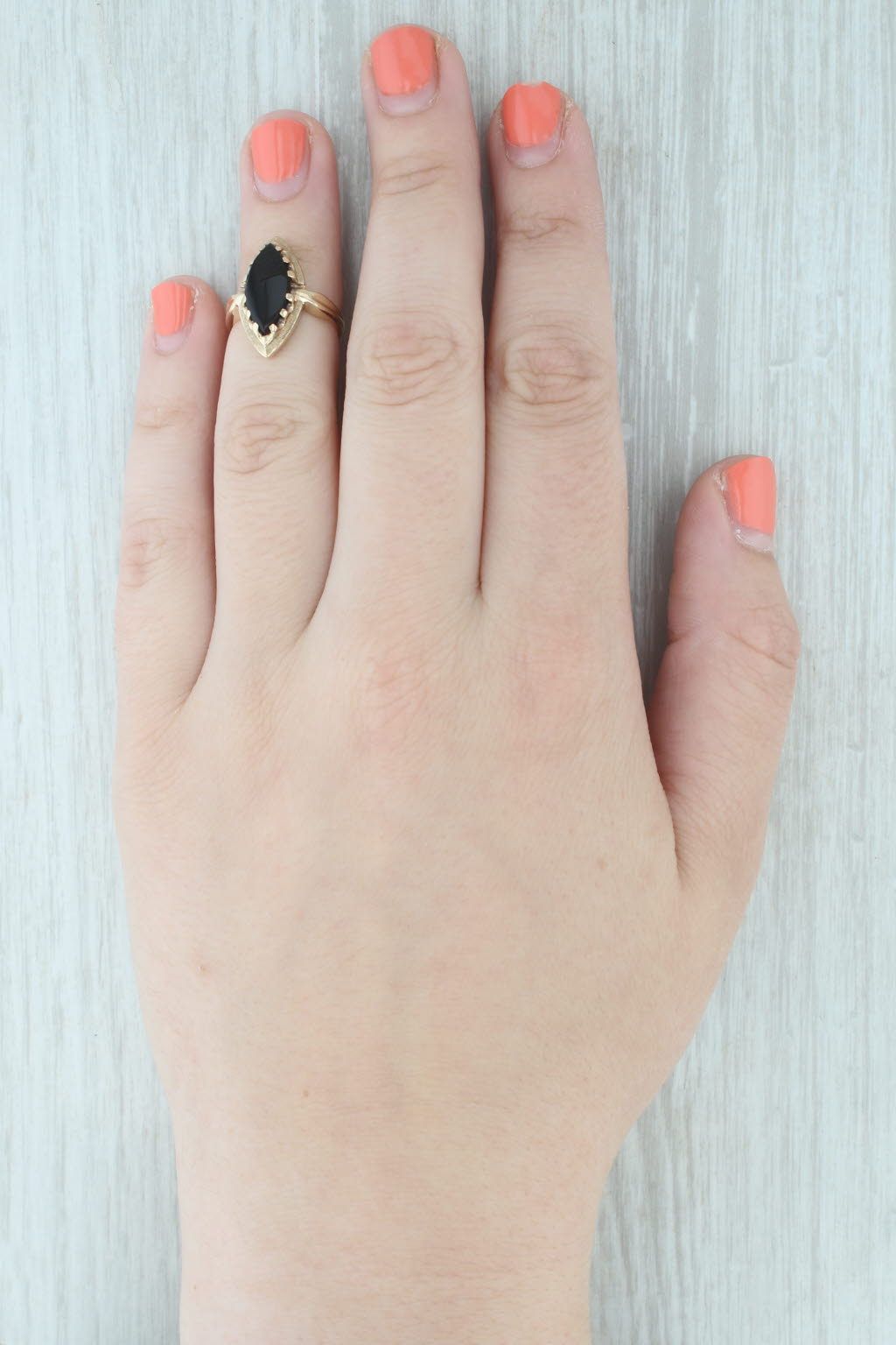 Vintage Onyx Navette Signet Ring 10k Yellow Gold Size 4