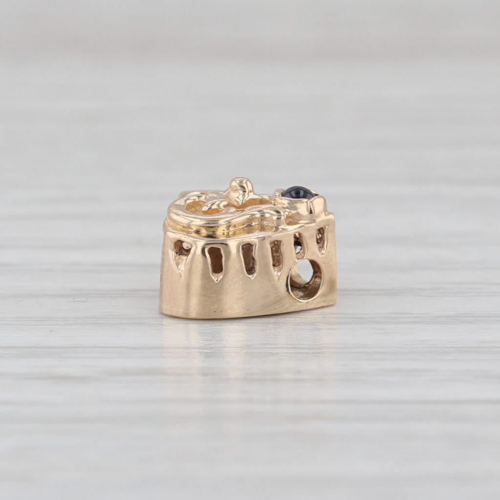Vintage Sapphire Heart Slide Bracelet Charm 14k Yellow Gold Archer