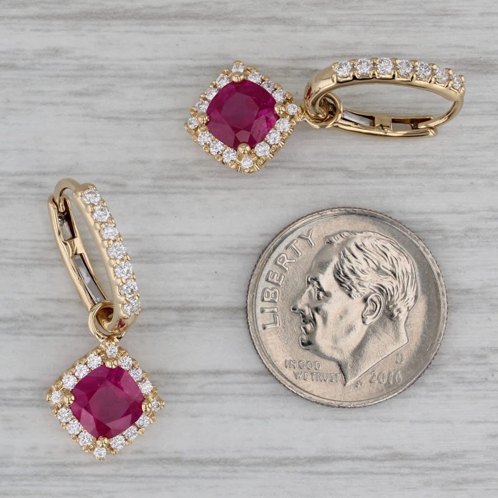 Gray Gem Zar 2.62ctw Ruby Diamond Halo Convertible Hoop Charm Earrings 18k Gold