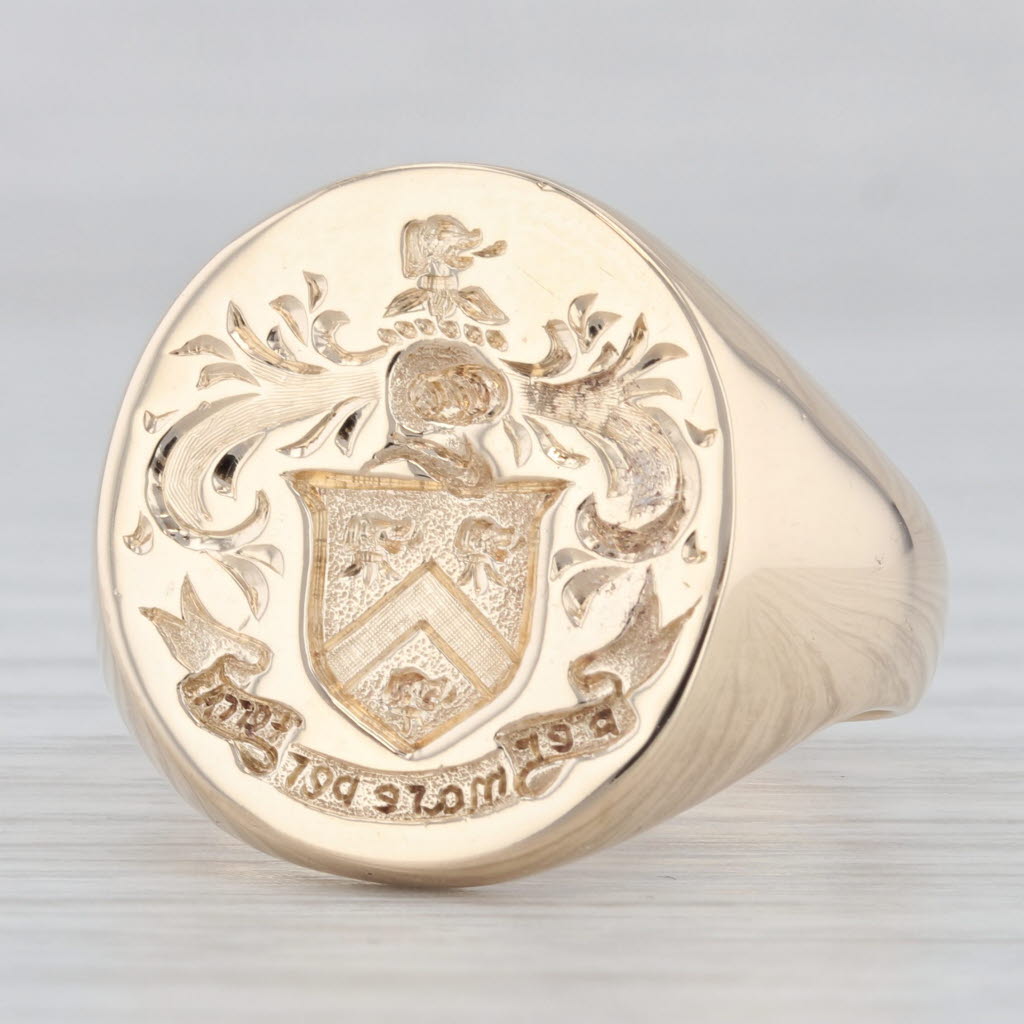 Light Gray Coat of Arms Wax Seal Ring 14k Yellow Gold Size 10.25 Signet