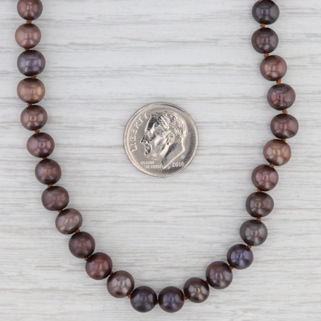 Dyed Brown Single Cultured Pearl Strand Necklace Sterling Silver 15.75-17.5"