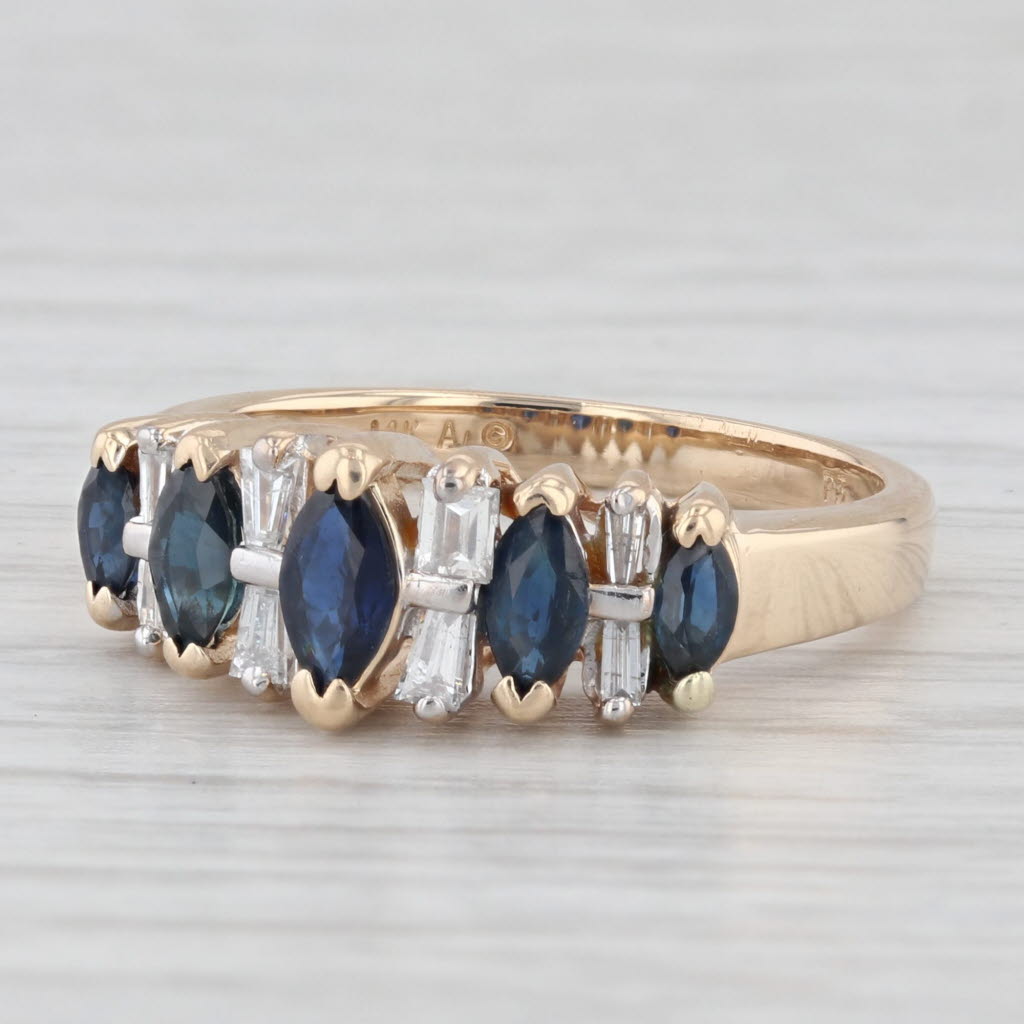 Light Gray 1.08ctw Blue Sapphire Diamond Ring 14k Yellow Gold Size 7 Tiered Setting