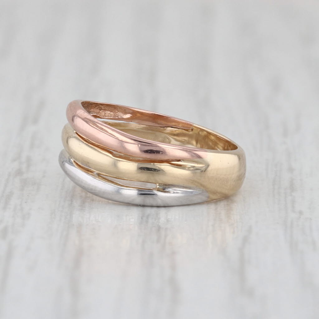 Tri-toned Contoured 3-Band Ring 14k Yellow White Rose Gold Size 3.5