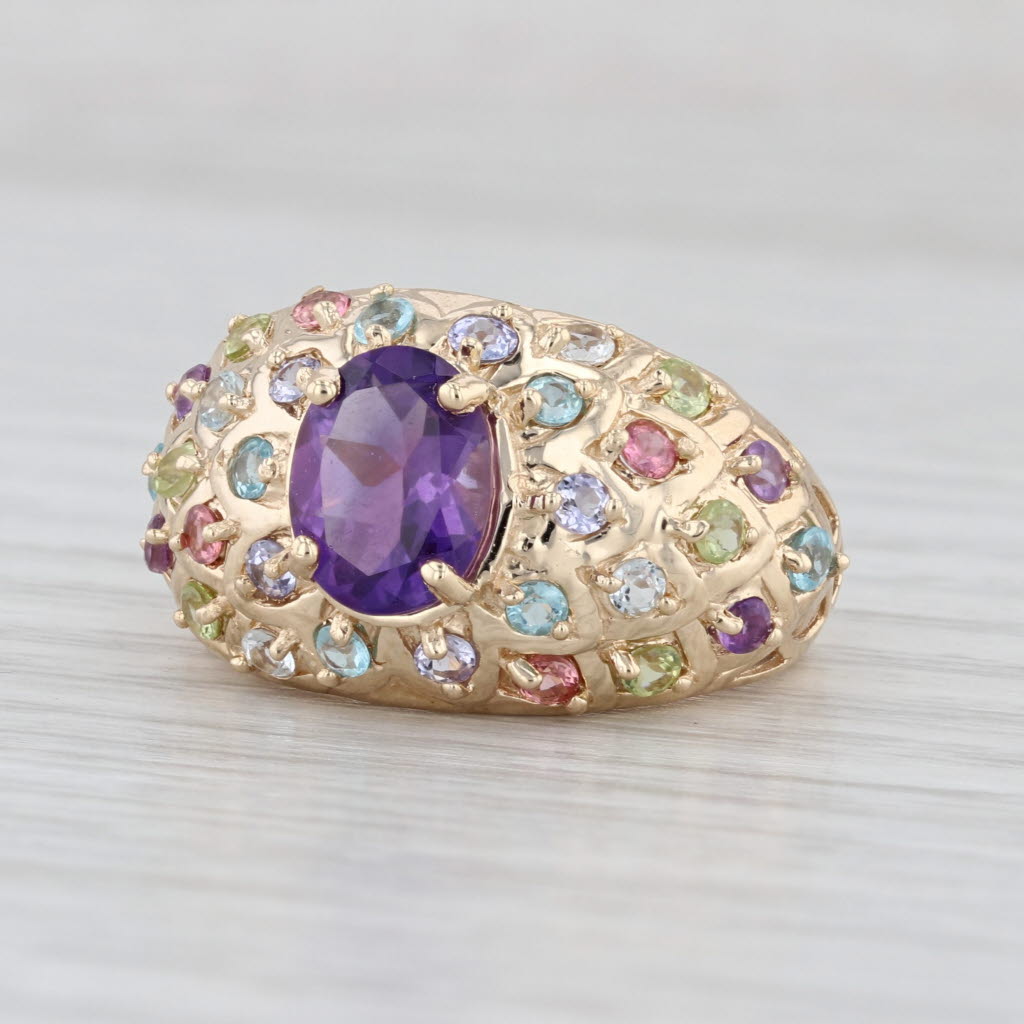 Amethyst Gemstone Ring 10k Gold Tourmaline Topaz Aquamarine Tanzanite Peridot