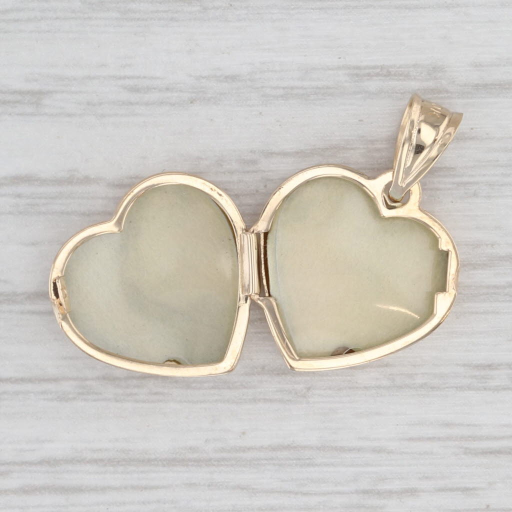 Cherub Guardian Angel Heart Picture Locket Pendant 10k Yellow Gold