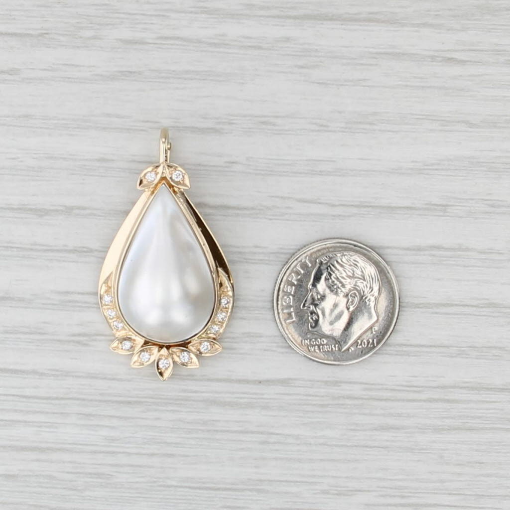 Mabe Pearl Diamond Teardrop Pendant 14k Yellow Gold Enhancer Clip Bail