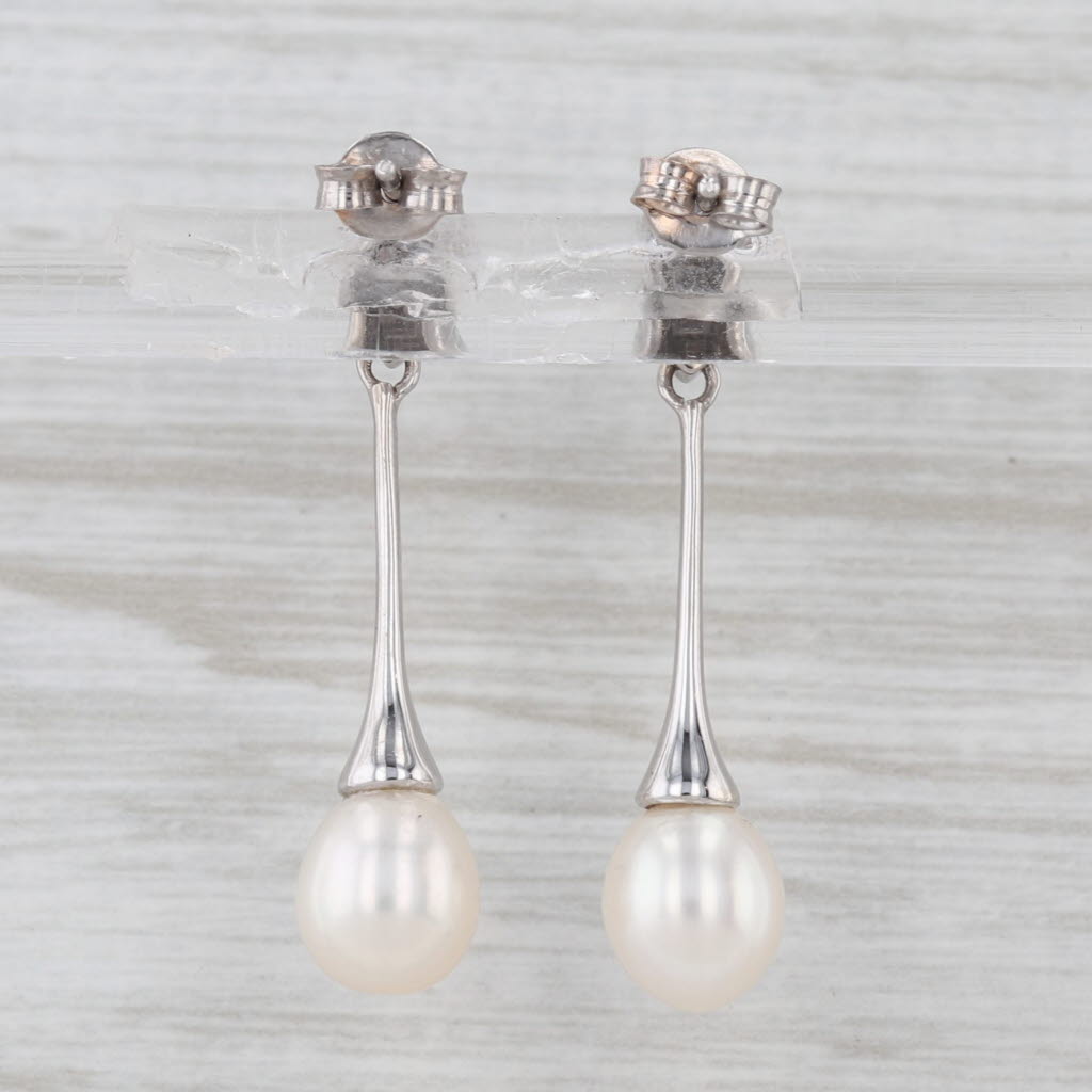 Cultured Pearl Drop Earrings 14k White Gold Pieced Dangles