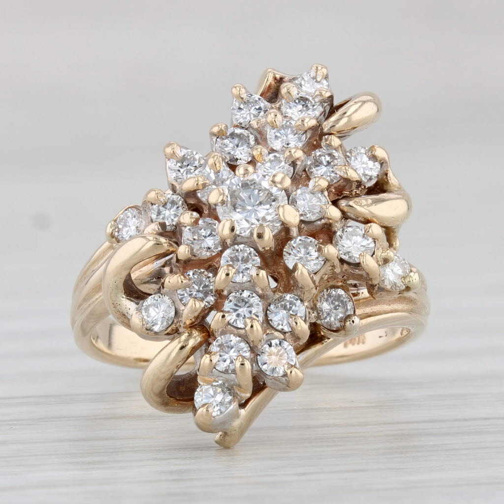 Light Gray 0.80ctw Diamond Cluster Ring 14k Yellow Gold Size 5.5 Cocktail Bypass