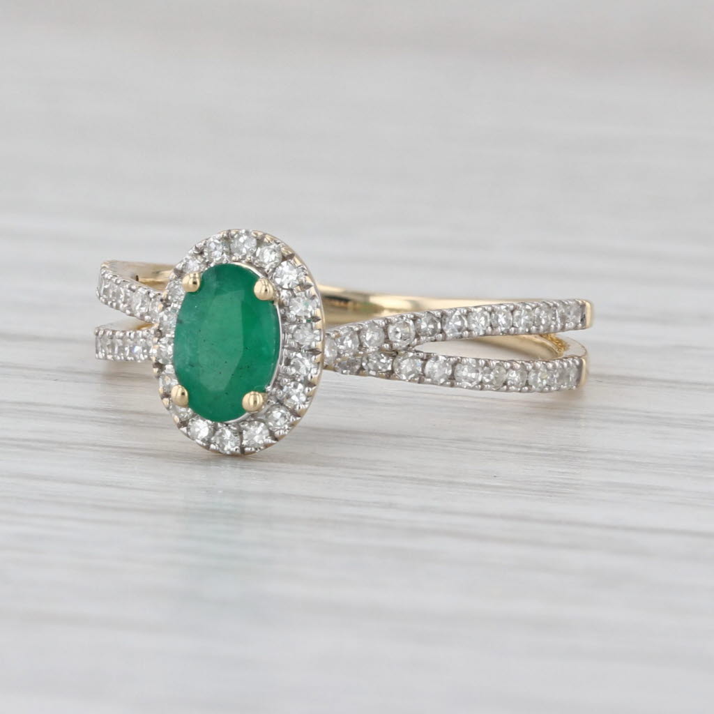 0.86ctw Oval Emerald Diamond Halo Ring 14k Yellow Gold Size 7 Engagement