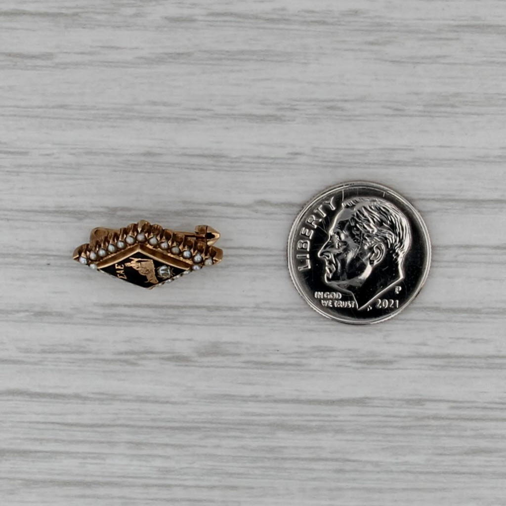 Vintage SAE Badge 14k Gold Pearl Black Enamel Sigma Alpha Epsilon Fraternity Pin
