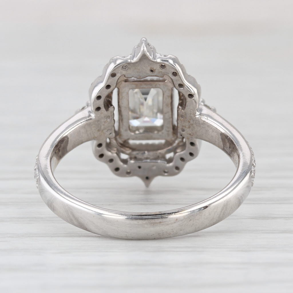 2.18ctw Moissanite Halo Ring Emerald Cut 14k White Gold Size 9-9.25 Engagement