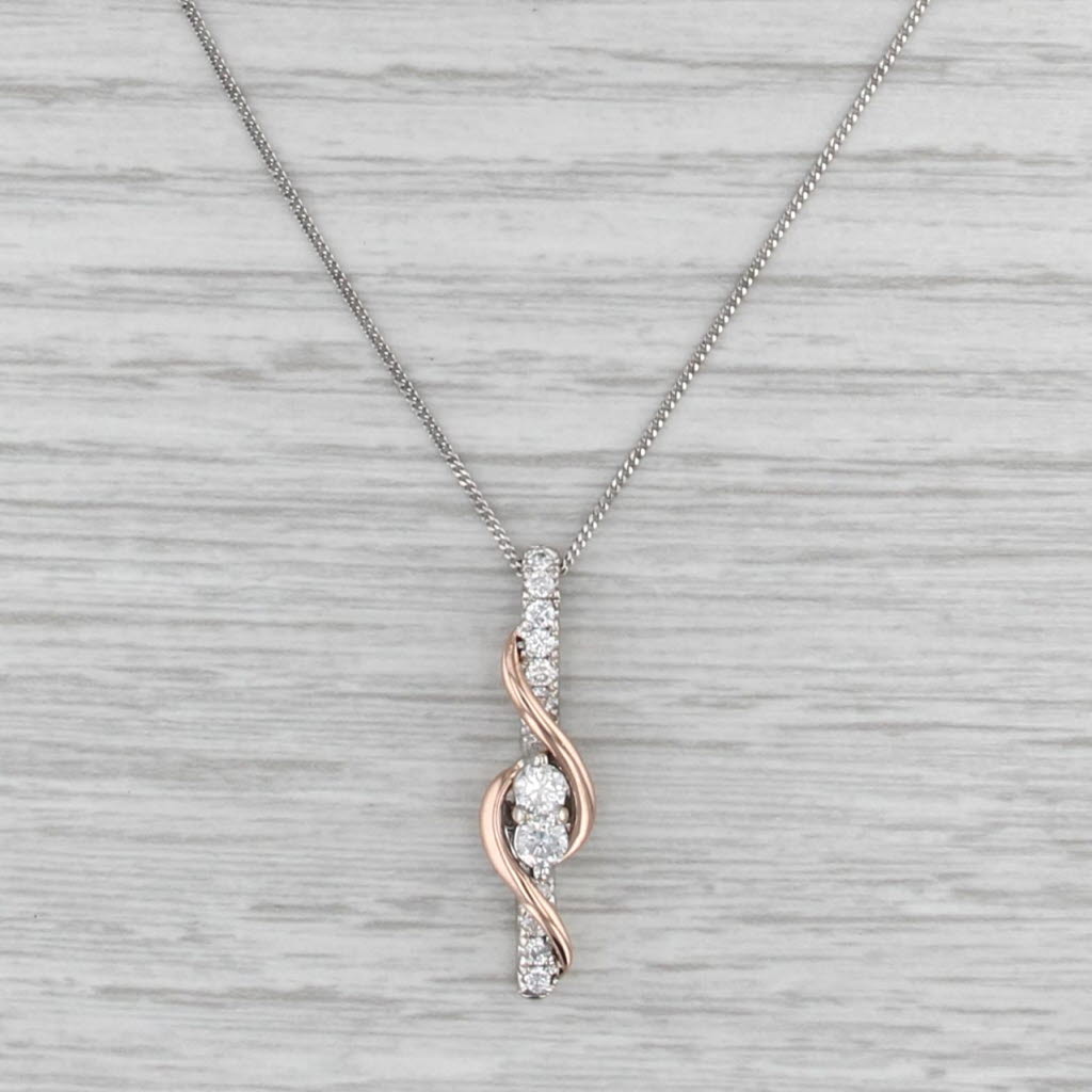 Ever Us 0.46ctw Diamond Journey Pendant 14k White Rose Gold 19-22" Curb Chain