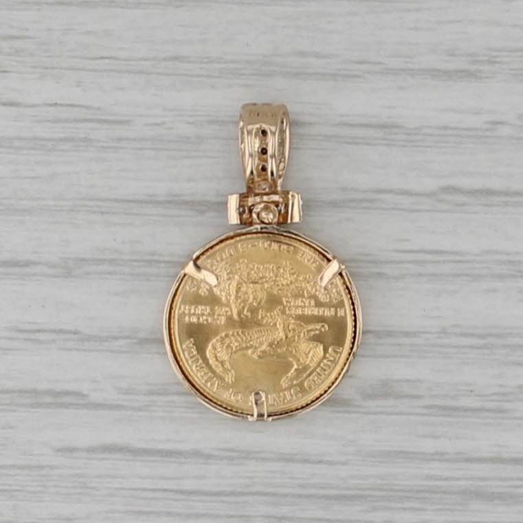 1986 American Gold Eagle Coin Pendant 14k 22k Gold Diamonds 1/10oz $5 AGE
