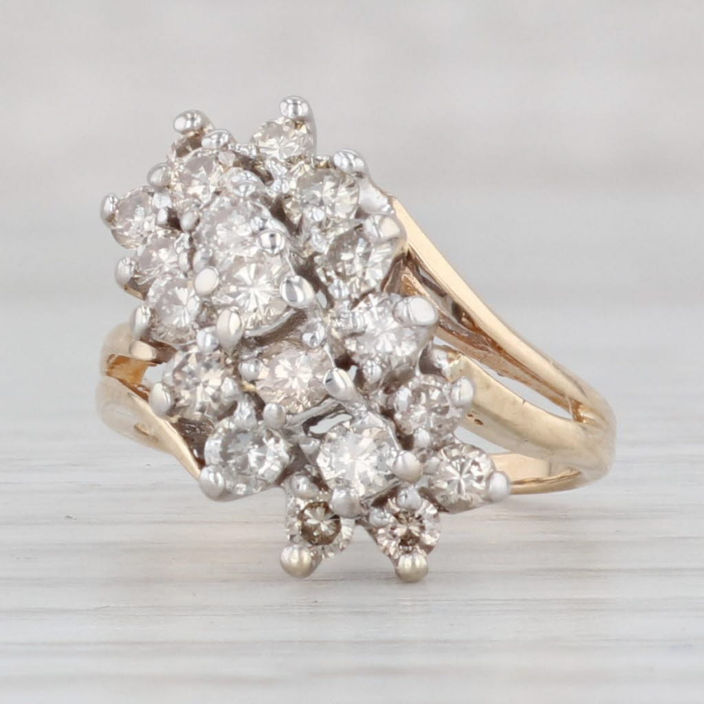 Light Gray 0.60ctw Diamond Cluster Ring 14k Yellow Gold Small Size 3 Bypass