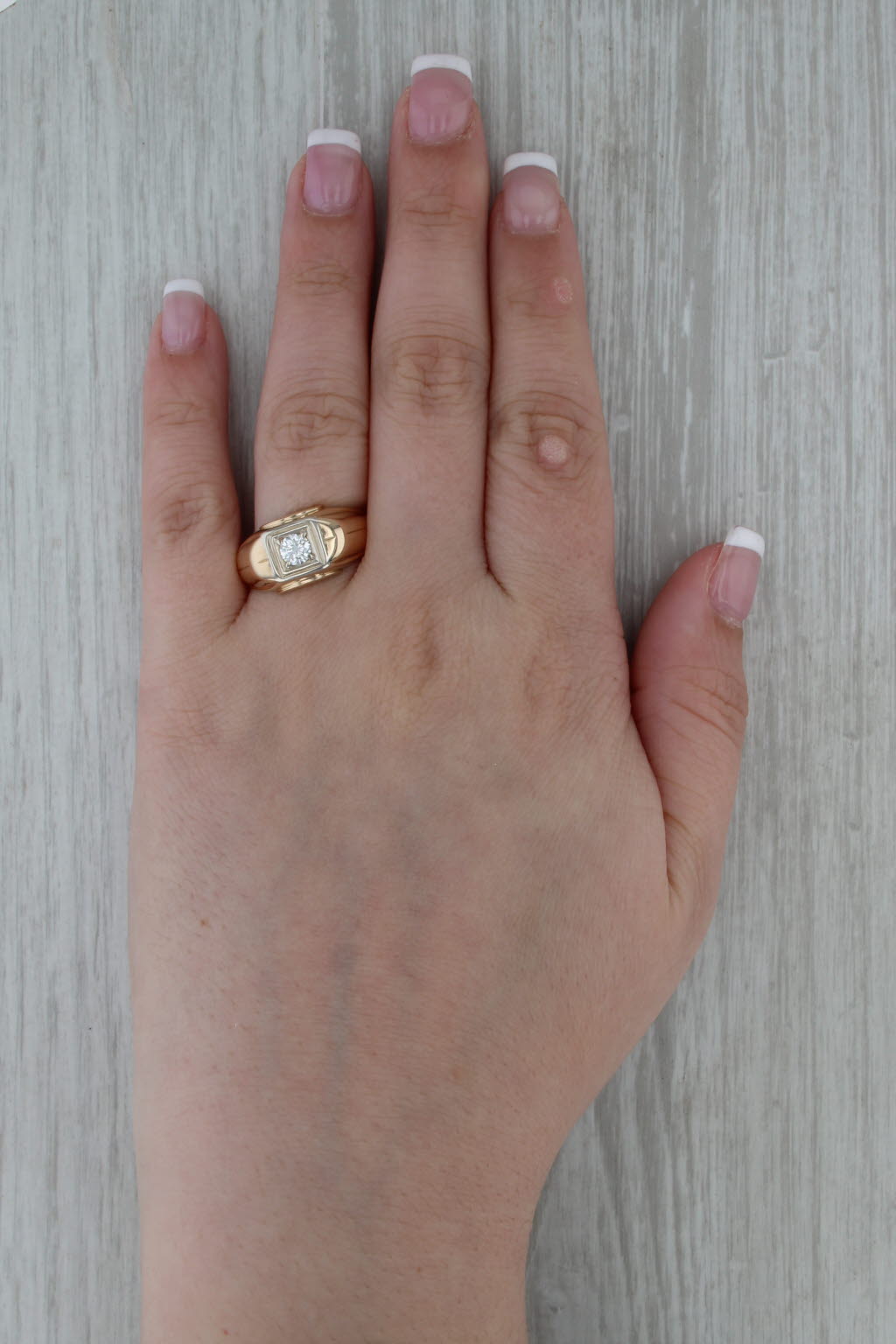 Vintage 0.35ct VS2 Diamond Solitaire Ring 14k Yellow Gold Men's