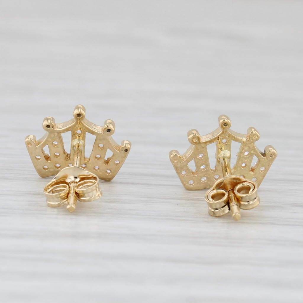 Light Gray 0.18ctw Cubic Zirconia Crown Stud Earrings 18k Yellow Gold