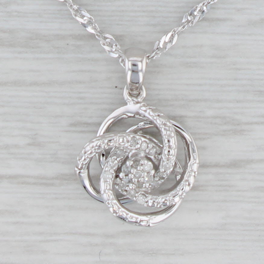 Gray Diamond Swirl Pendant Necklace 10k White Gold 19.75" Singapore Chain