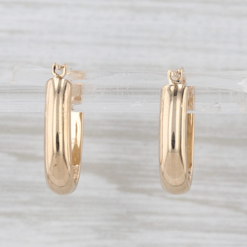Small Oval Hoop Earrings 14k Yellow Gold Snap Top Pierced Hoops