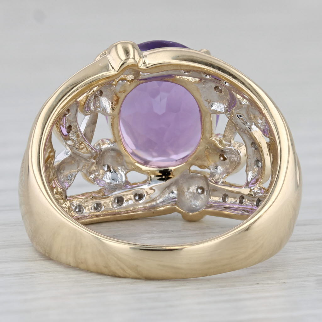 Gray 4.49ctw Amethyst Diamond Ring 14K Gold Heart Accents Size 9 Cocktail