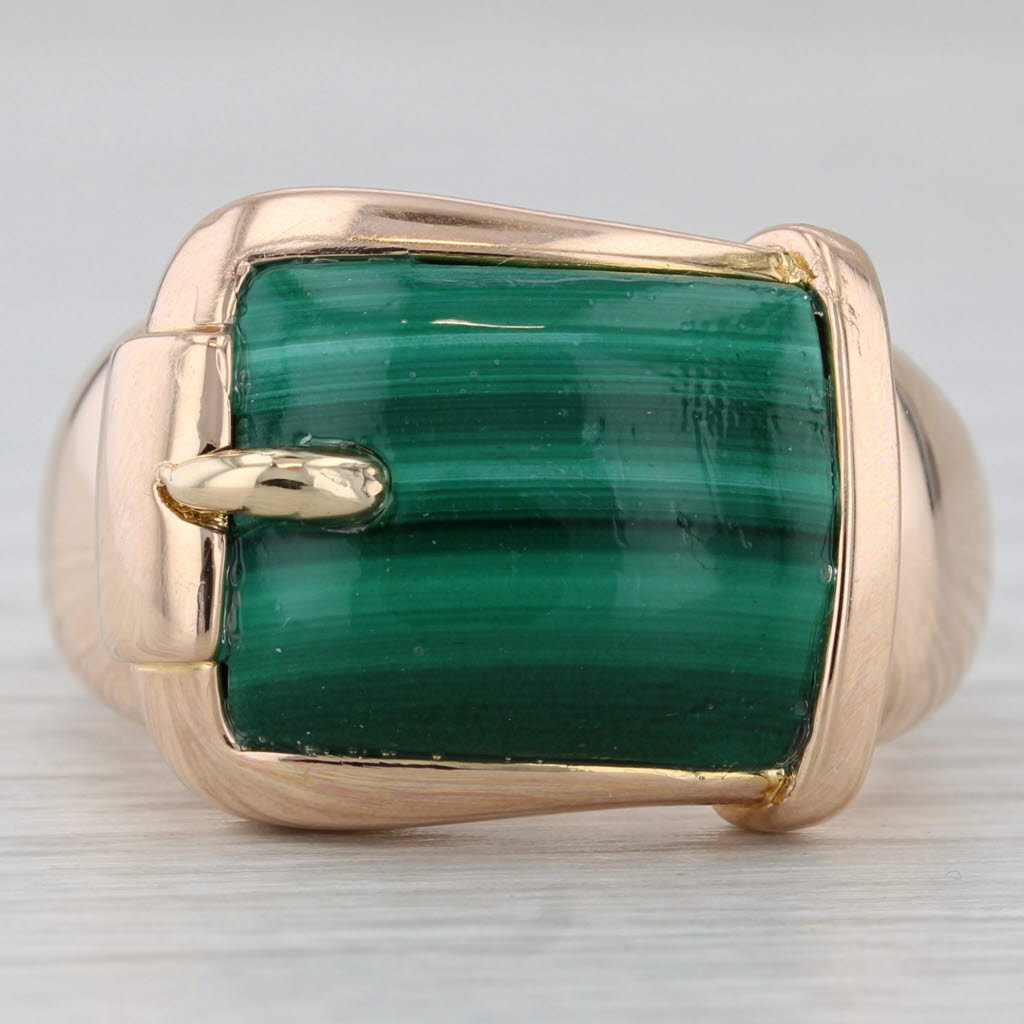 Gray Vintage Green Malachite Belt Buckle Ring 14k Rose Gold Size 8.25