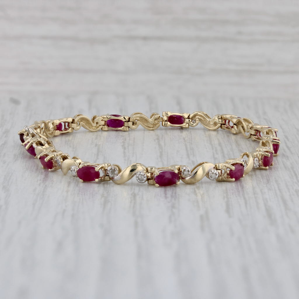 Gray 3.91ctw Ruby Diamond Tennis Bracelet 14k Yellow Gold 7" 4mm