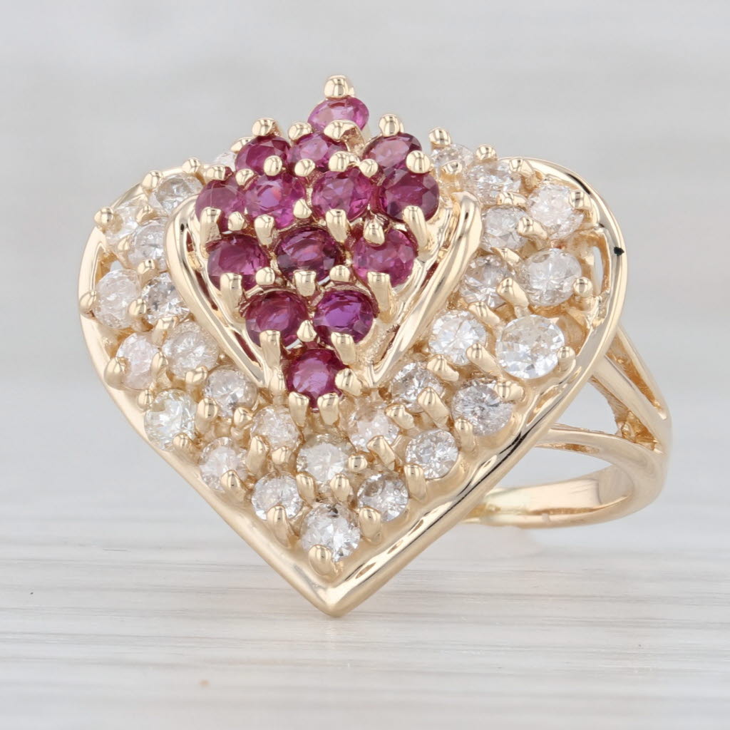 Light Gray 1.22ctw Ruby Diamond Cluster Heart Ring 14k Yellow Gold Size 5.25