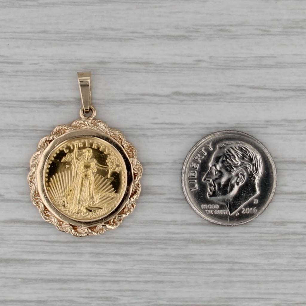 1991 American Gold Eagle Coin Pendant 14k 22k Yellow Gold 5 Dollar 1/10oz
