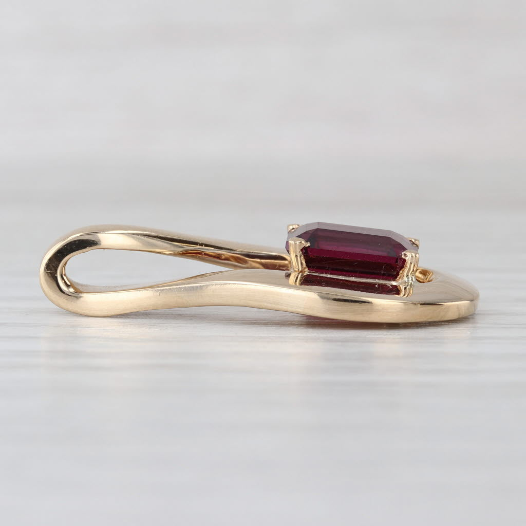 4ct Emerald Cut Rhodolite Garnet Solitaire Pendant 14k Yellow Gold Teardrop