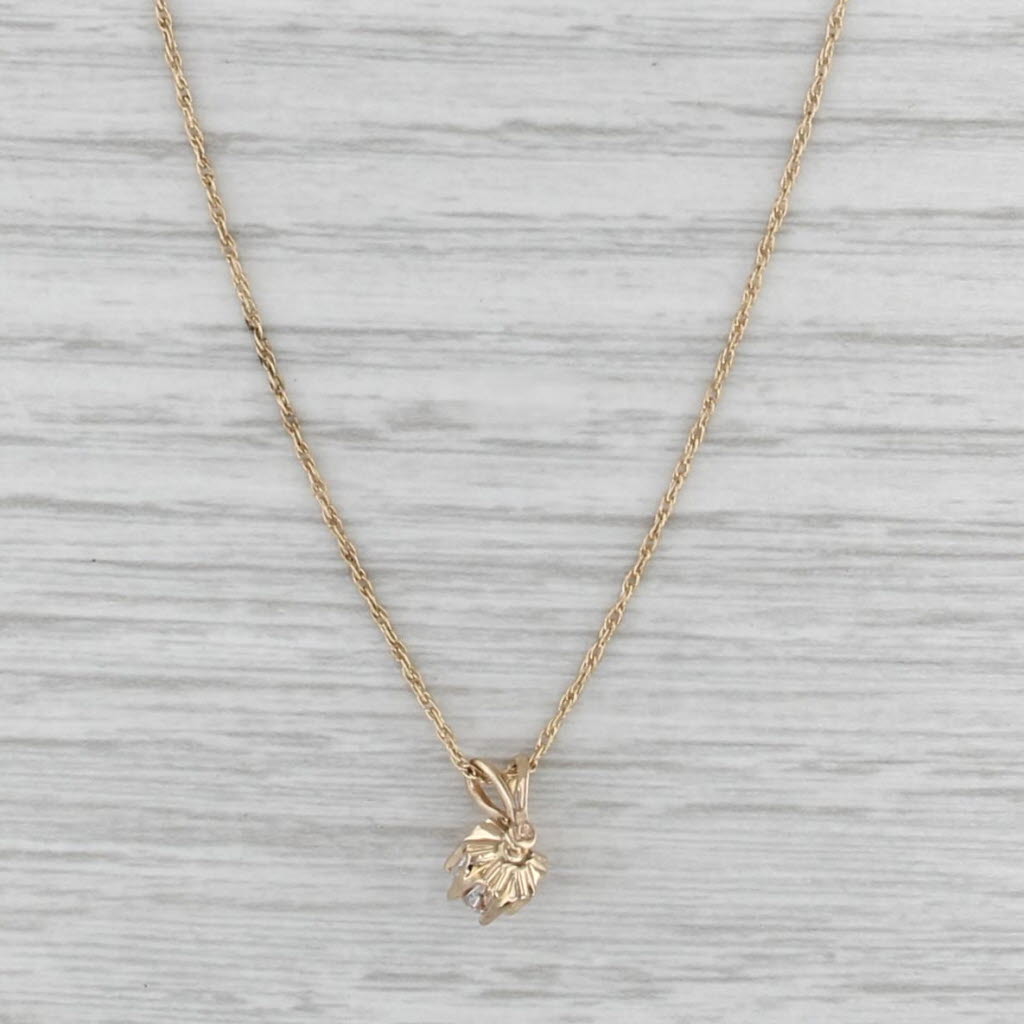 Round Brilliant Solitaire Diamond Pendant Necklace 14k Gold 16" Rope Chain