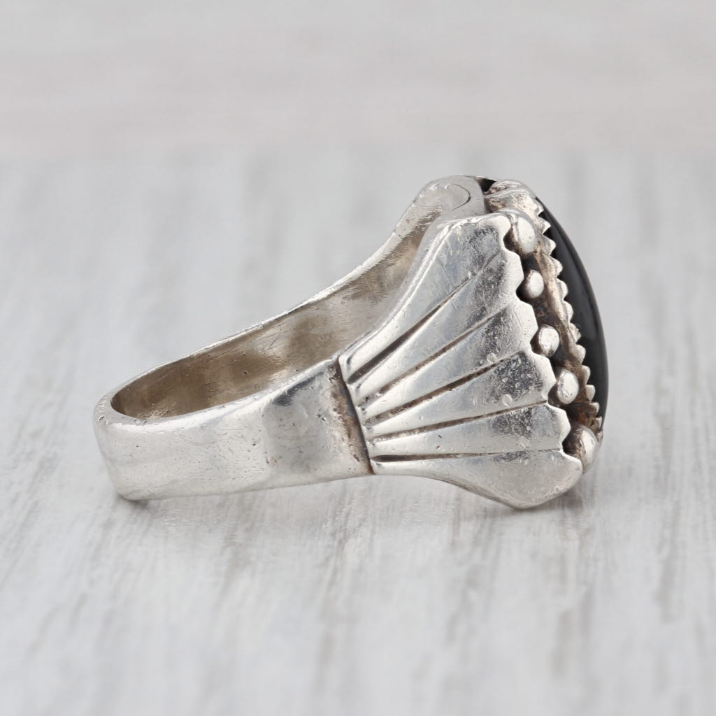 Vintage Native American Onyx Cabochon Ring Sterling Silver Size 11.5