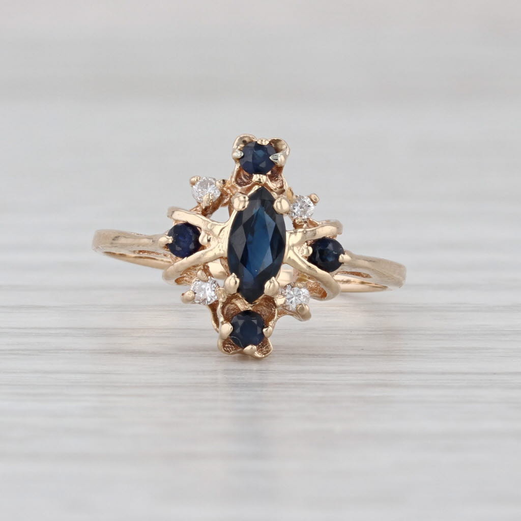 0.54ctw Sapphire Diamond Ring 14k Yellow Gold Size 4.75 Marquise Cocktail
