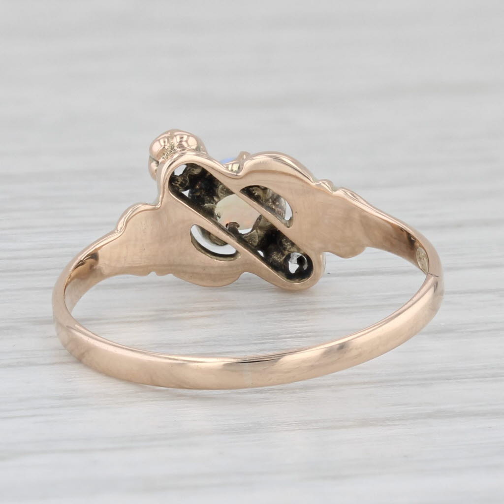 Light Gray Antique Diamond Opal Bypass Ring 10K Yellow Gold Size 6.5