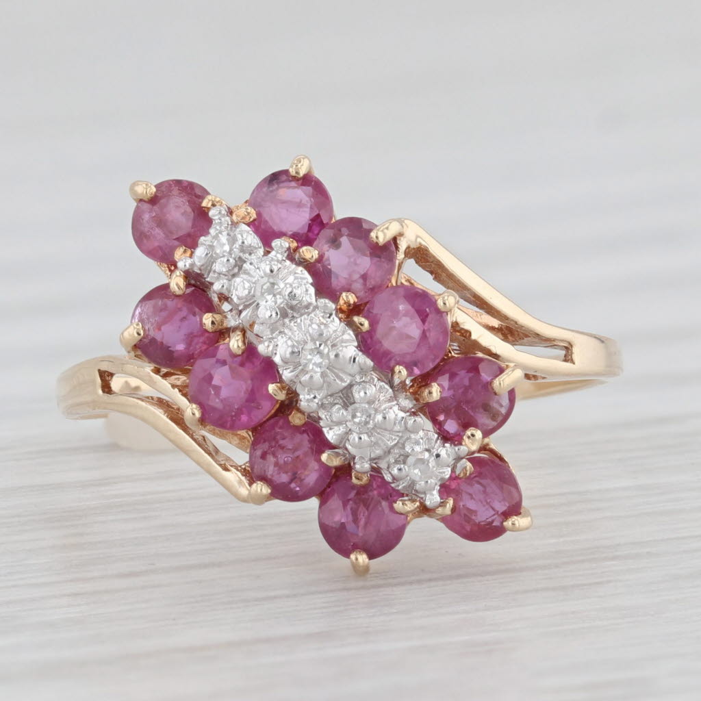 Light Gray 1ctw Ruby Diamond Cluster Bypass Ring 14k Yellow Gold Size 7.25