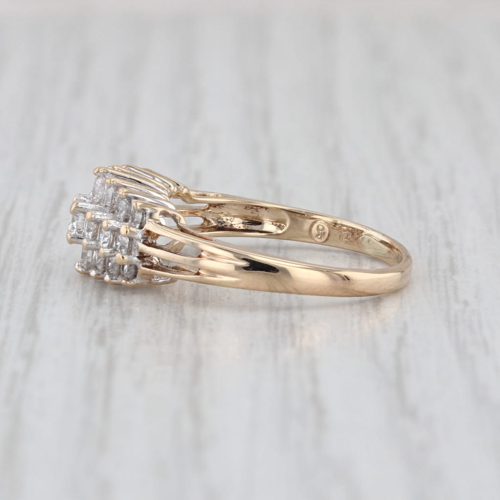 0.70ctw Diamond Cluster Rooftop Ring 14k Yellow Gold Size 6.75
