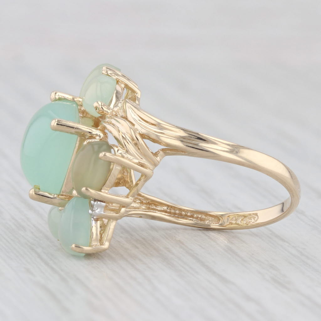 Light Gray Green Chalcedony Cluster Ring 14k Yellow Gold Size 7 Cocktail