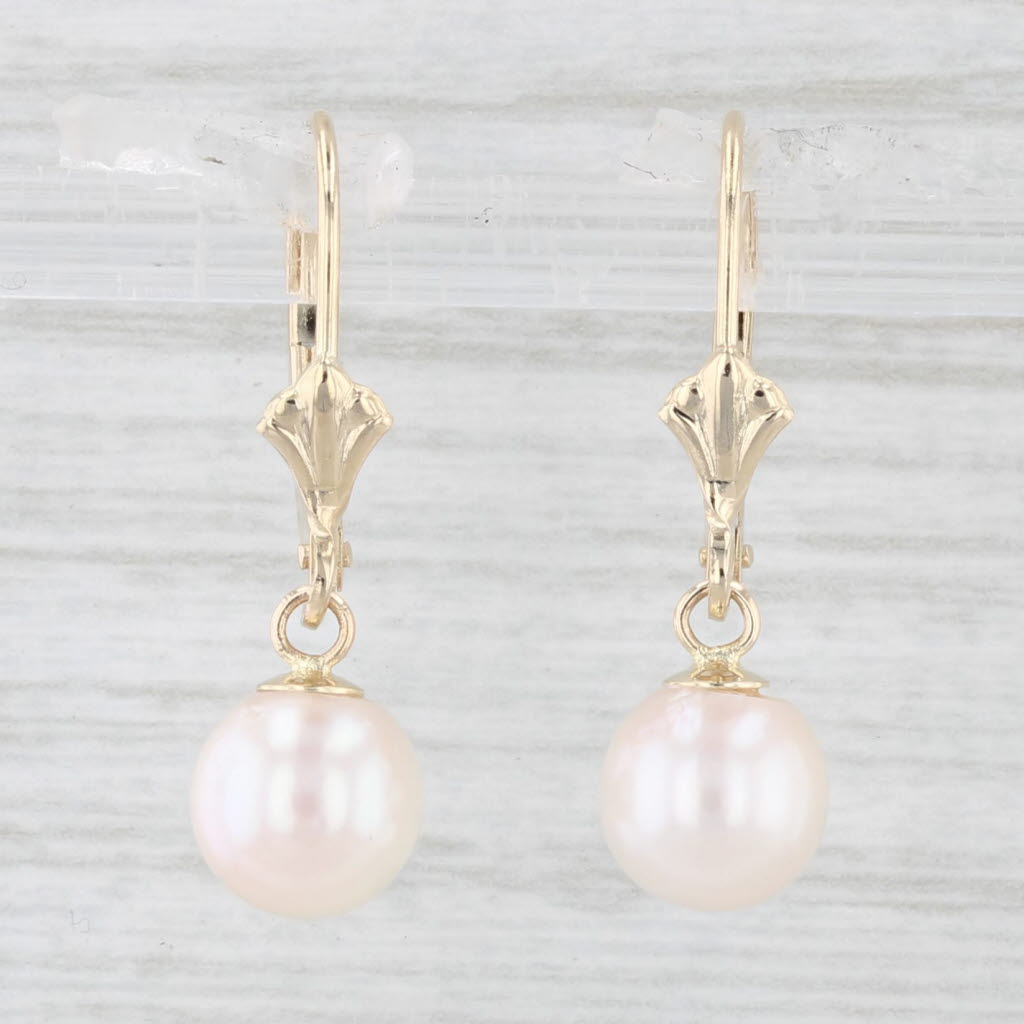 Light Gray Saltwater Cultured Pearl Drop Earrings 14k Yellow Gold Lever Backs