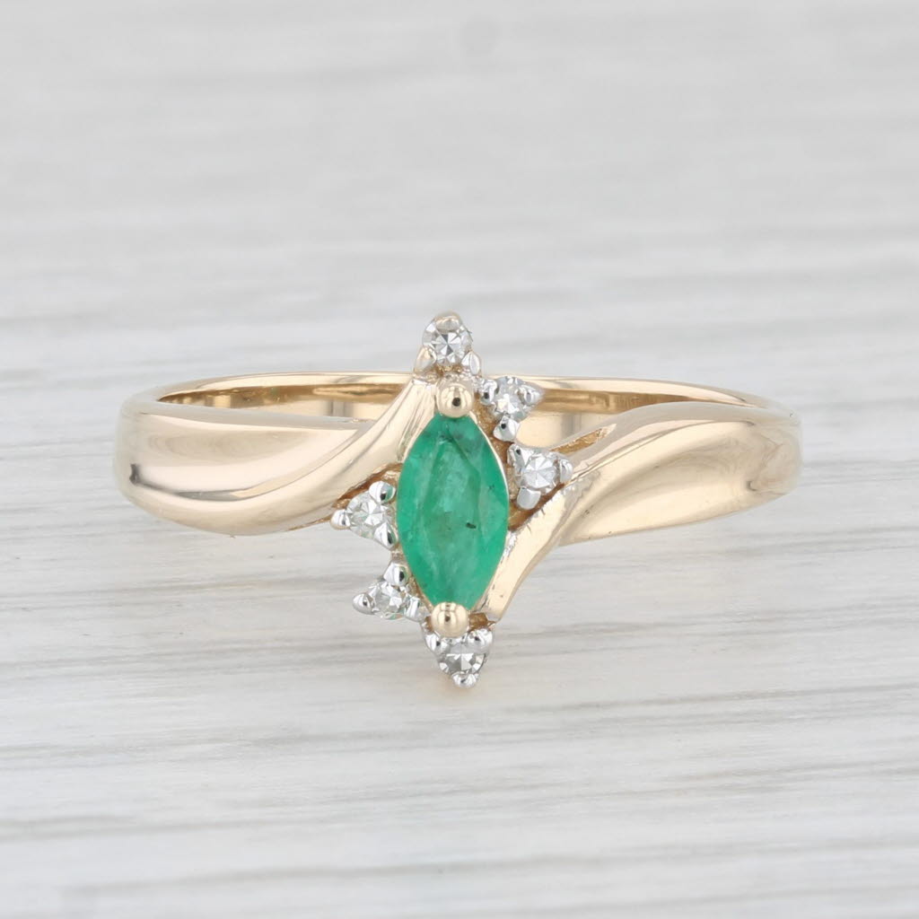 Light Gray 0.23ctw Marquise Emerald Diamond Ring 10k Yellow Gold Size 6.5 Bypass