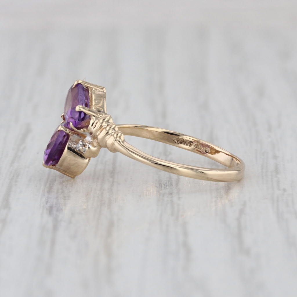 1.20ctw Pear Amethyst Diamond Bypass Ring 10k Yellow Gold Size 6.25