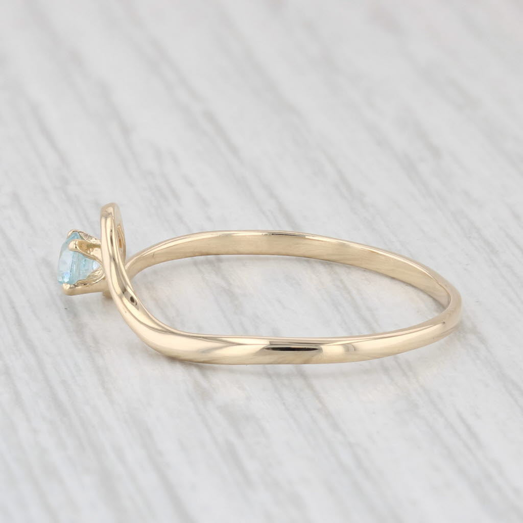 Light Gray 0.30ct Blue Zircon Solitaire Ring 14k Yellow Gold Size 10.5 Abstract Contoured