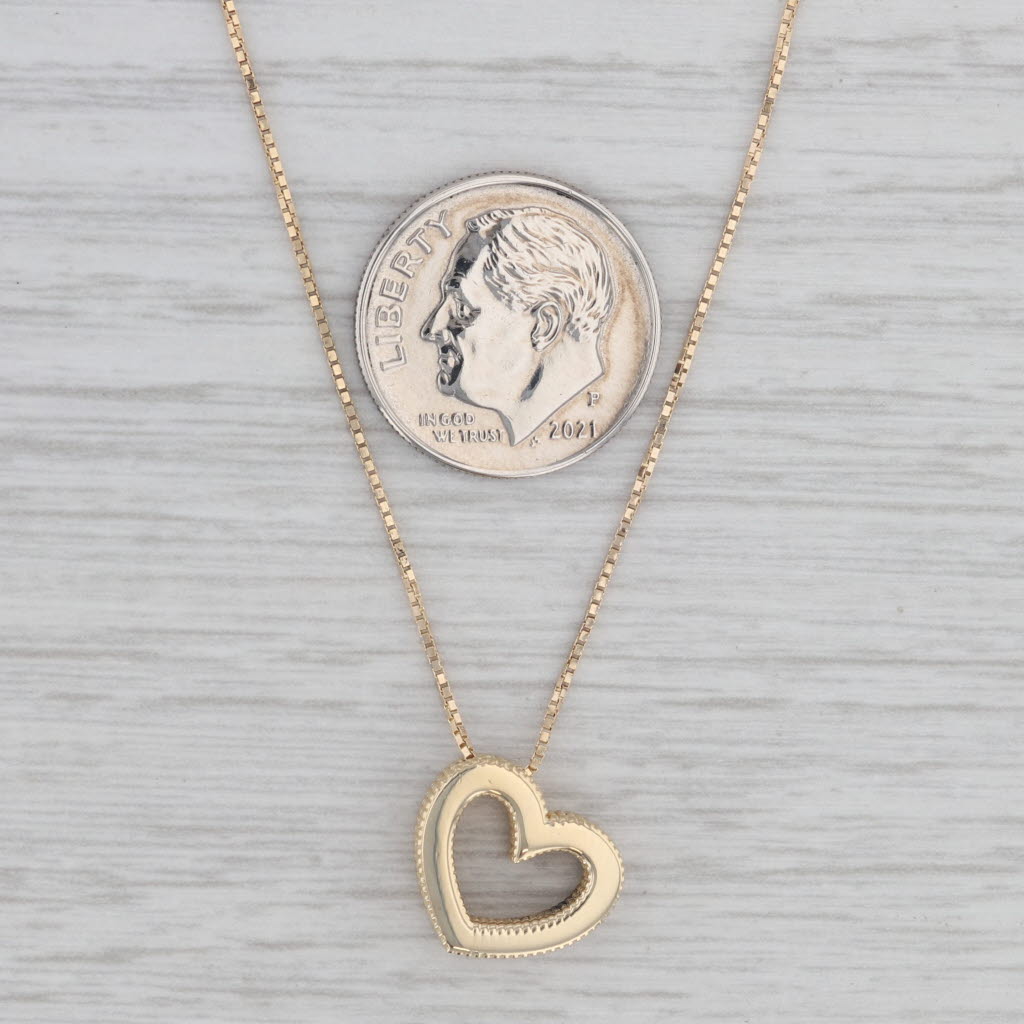 Gray Heart Pendant Necklace 14k Yellow Gold 16"-18" Adjustable Box Chain