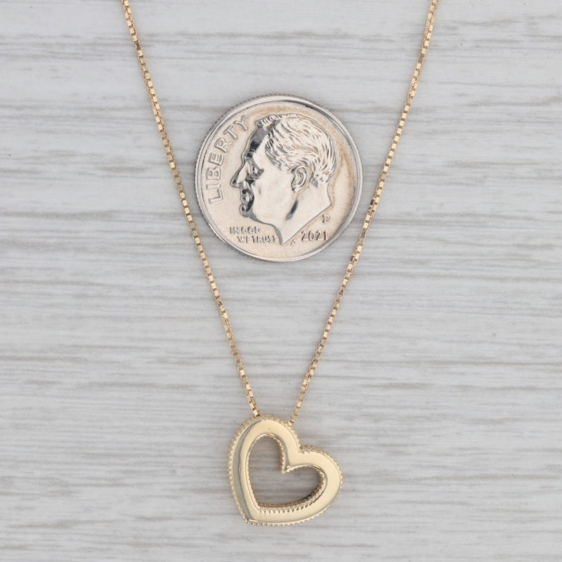 Heart Pendant Necklace 14k Yellow Gold 16"-18" Adjustable Box Chain